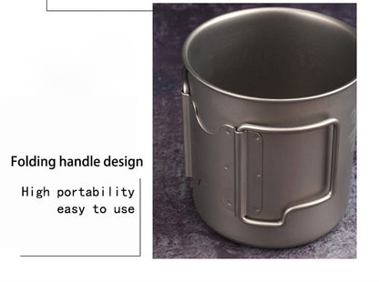 Pure Titanium Camping Mug with Lid and Folding Handles - An Ultra-Lightweight, Durable, and Heat-Resistant Mug for Outdoor Activities