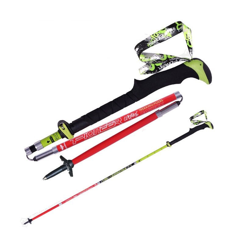 Ultralight Adjustable Carbon Fiber Trekking Poles Folding 5 Sections With Straight Grip Handle 228g 115/130cm