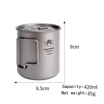 Pure Titanium Camping Mug with Lid and Folding Handles - An Ultra-Lightweight, Durable, and Heat-Resistant Mug for Outdoor Activities