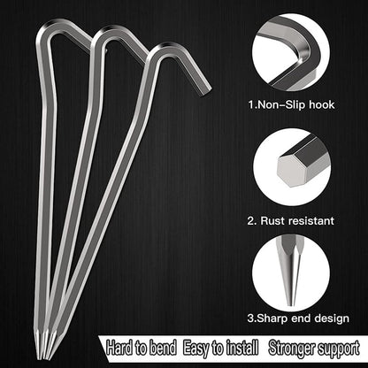 Heavy Duty Anti-Rust Alloy Tent Peg Hooks For Securing Camping Tents Awnings Tarps & Groundsheets - Set of 8Pcs/18cm 