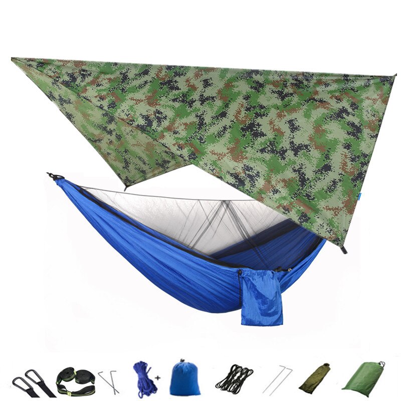 Lightweight Portable Travel Hammock With Mosquito Net + Canopy Awning 210T Nylon For Camping Hiking Backpacking