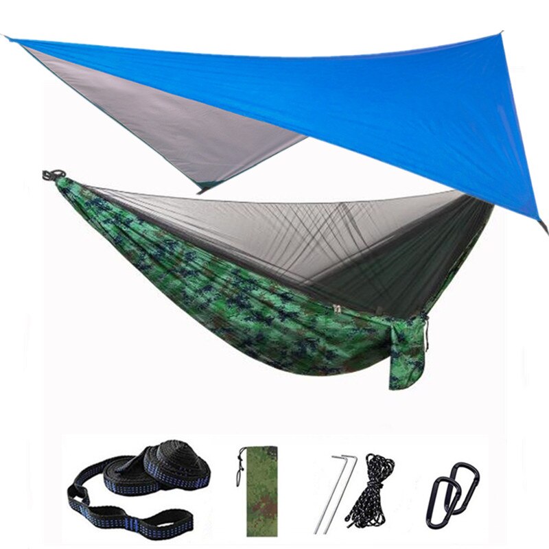 Lightweight Portable Travel Hammock With Mosquito Net + Canopy Awning 210T Nylon For Camping Hiking Backpacking