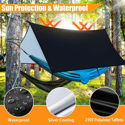 Lightweight Waterproof 3x3m Hammock Tarp Portable Rain Shelter Shade Sail For Camping Hiking & Backpacking