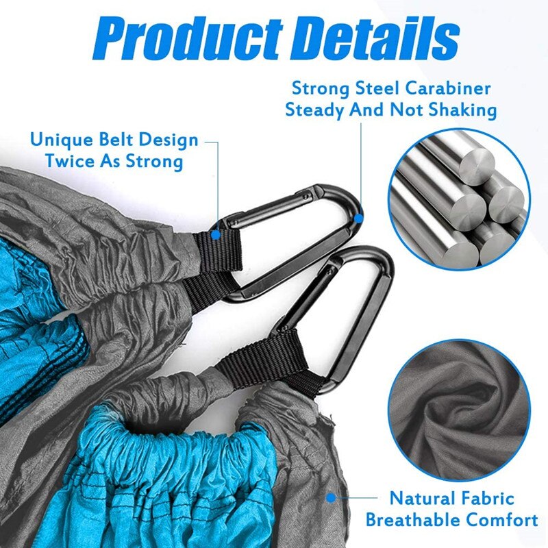 Lightweight 106"x 55" Portable Travel Hammock For Camping Hiking - Parachute Nylon with Tree Straps Carabiners