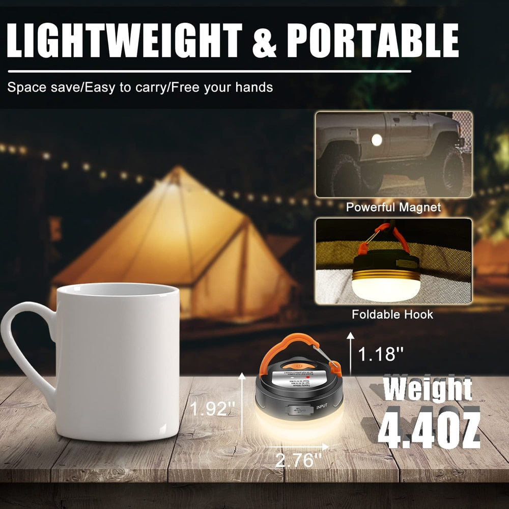 Portable 10W LED Camping Lantern with USB Rechargeable Battery and 3 Lighting Modes for Travel, Hiking and Emergency