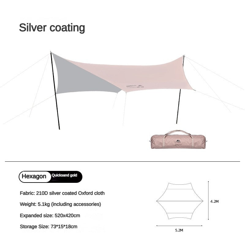 Black Coated Hex Butterfly Awning Anti-Ultra Violet Waterproof Tarp Camp Canopy Shade Sail Sun Shelter