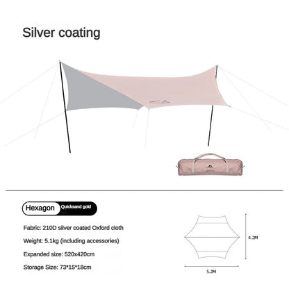 Black Coated Hex Butterfly Awning Anti-Ultra Violet Waterproof Tarp Camp Canopy Shade Sail Sun Shelter