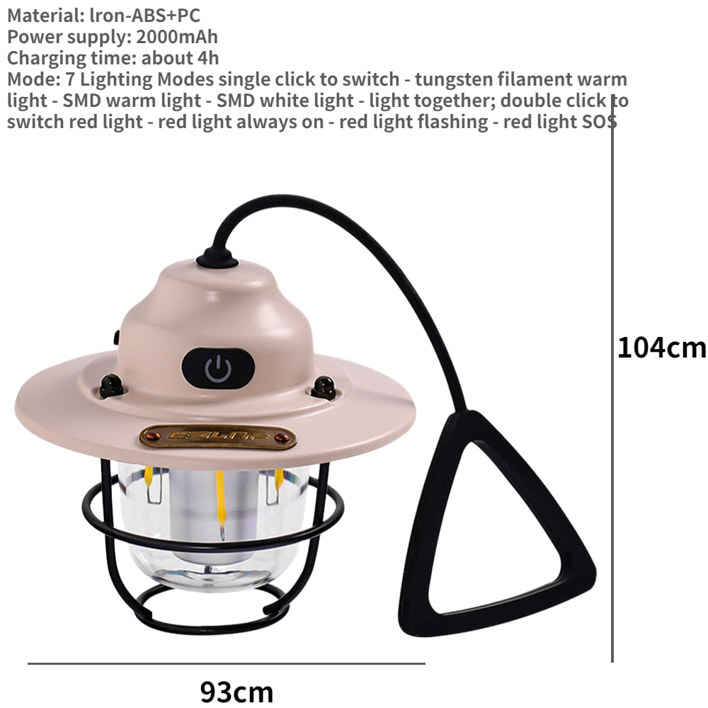 LED Decorative Hanging Light - Waterproof and Retro Camping Light with Rechargeable Battery and Dimmable Function for Outdoor Travel