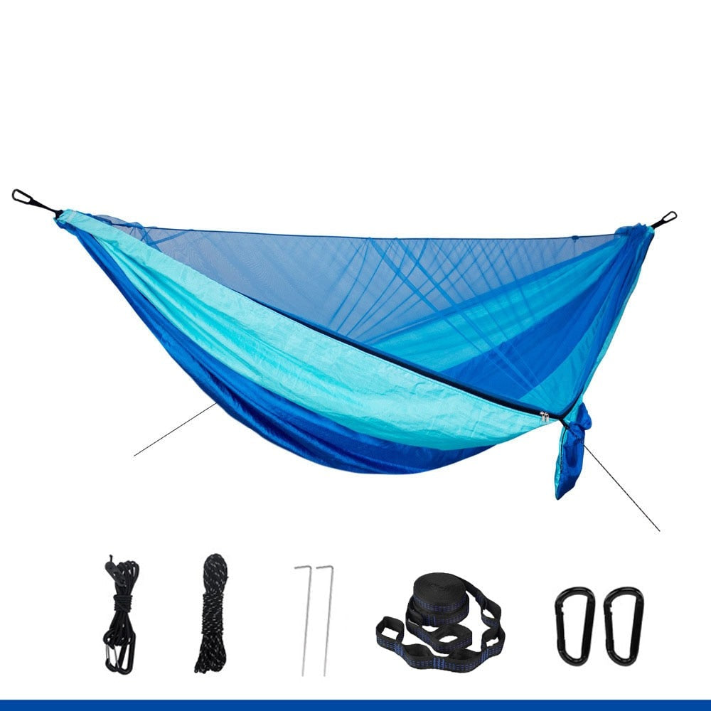 Lightweight 290x140cm Hammock With Mosquito Net - Quick Set Up With 2 Tree Straps 