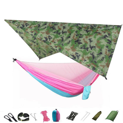 Lightweight Portable Travel Hammock With Mosquito Net + Canopy Awning 210T Nylon For Camping Hiking Backpacking