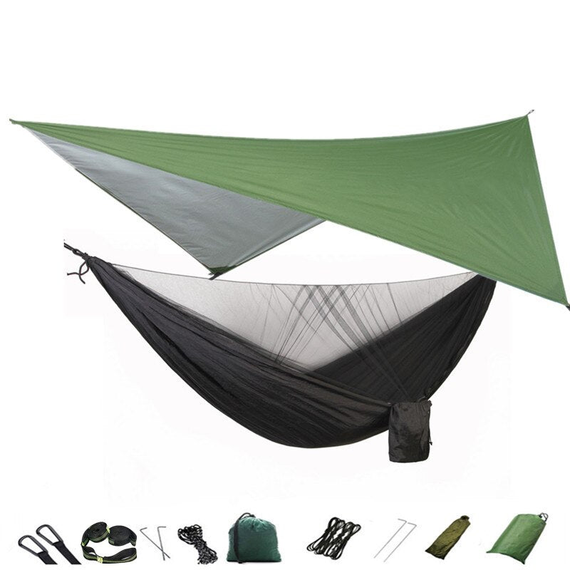 Lightweight Portable Travel Hammock With Mosquito Net + Canopy Awning 210T Nylon For Camping Hiking Backpacking