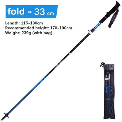 1pc Folding Trekking Poles Carbon Fiber & Aluminium Lightweight Hiking Poles With Straight Grip Handle & Carbon Tungsten Steel Tip