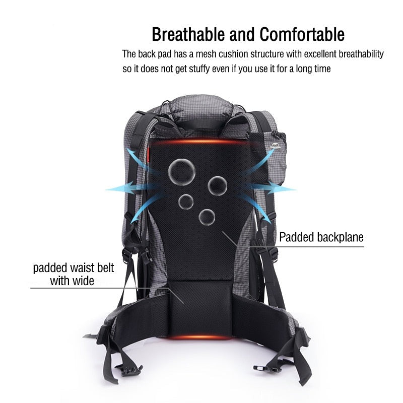 Hiking Backpack 60+5L Large Capacity Ergonomic Design Backpack For Camping & Travel