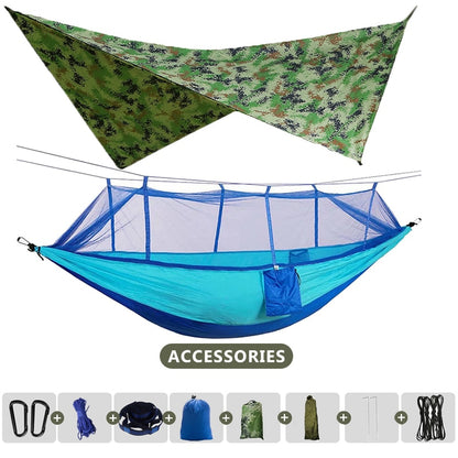 Large Camping Hammock 260x140cm With Mosquito Net And Canopy Lightweight Parachute Nylon Hammocks for Camping Hiking