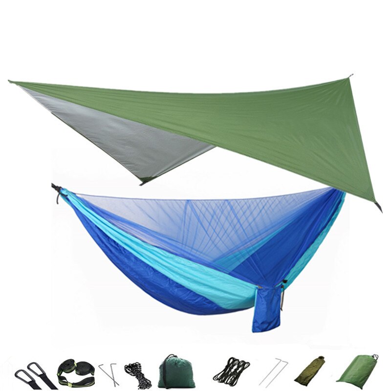 Lightweight Portable Travel Hammock With Mosquito Net + Canopy Awning 210T Nylon For Camping Hiking Backpacking