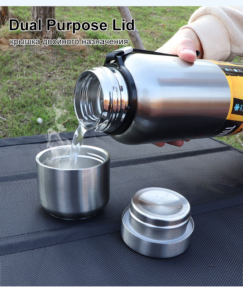 Large Capacity Stainless Steel Thermos Flask - A Portable and Eco-Friendly Drinks Canister with Lid Cup and Vacuum Insulation for Hot or Cold Drinks