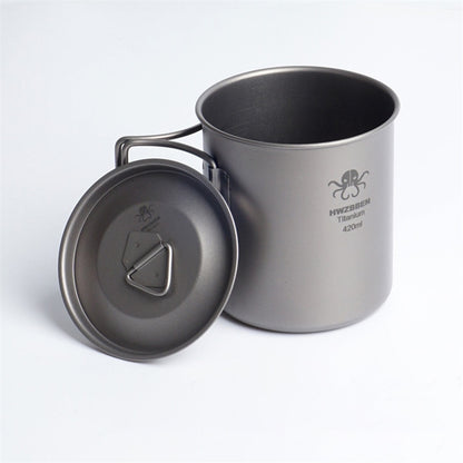 Pure Titanium Camping Mug with Lid and Folding Handles - An Ultra-Lightweight, Durable, and Heat-Resistant Mug for Outdoor Activities