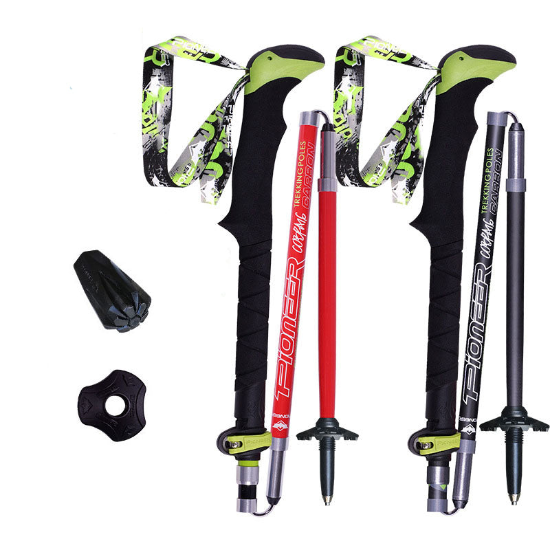 Ultralight Adjustable Carbon Fiber Trekking Poles Folding 5 Sections With Straight Grip Handle 228g 115/130cm