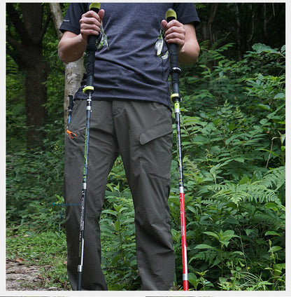 Ultralight Adjustable Carbon Fiber Trekking Poles Folding 5 Sections With Straight Grip Handle 228g 115/130cm