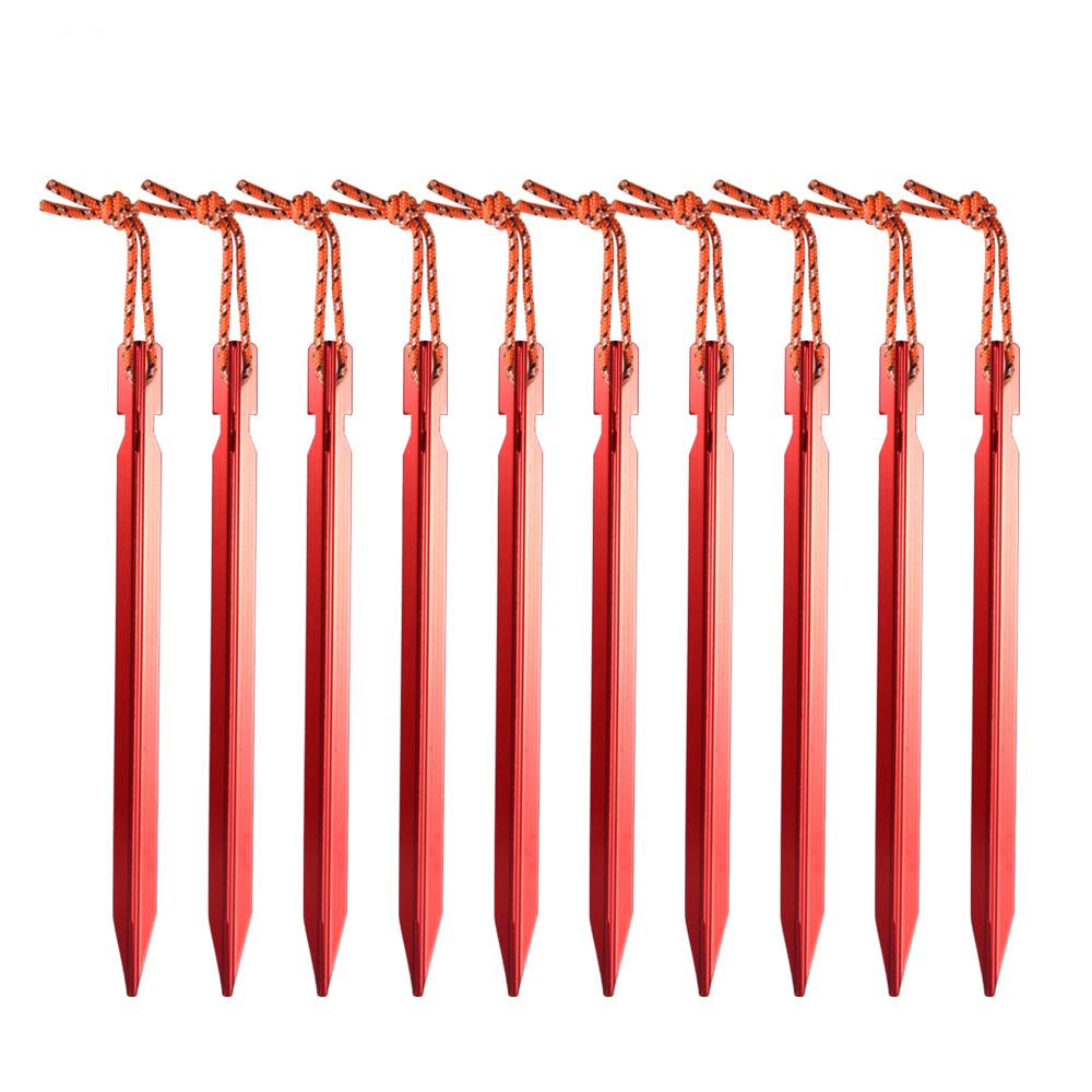 10Pcs Aluminum Alloy 18cm Tent Pegs For Camping Tents Awnings Tarps & Canopies - Heavy Duty With Reflective Cord