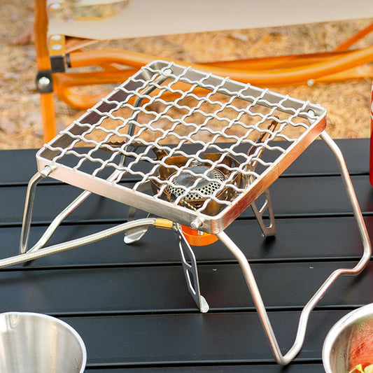 Multi-Purpose Stainless Steel Folding Mini Campfire Grill Gas Stove with Grid Design and Ignition Device