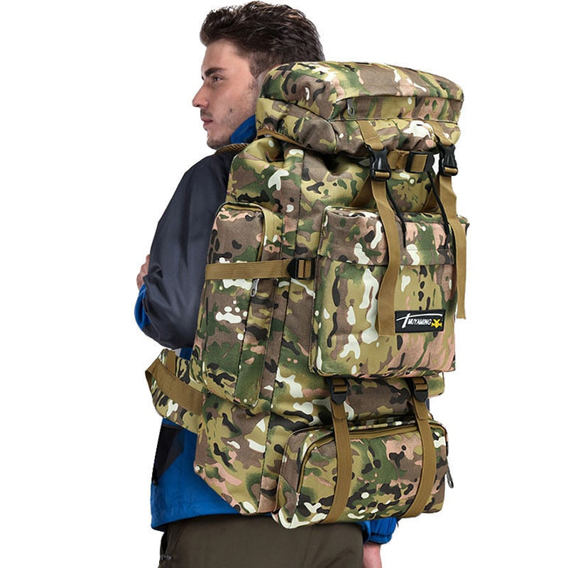 Large Capacity 70L Military Tactical Camo Backpack with and Molle System for Hiking and Travel