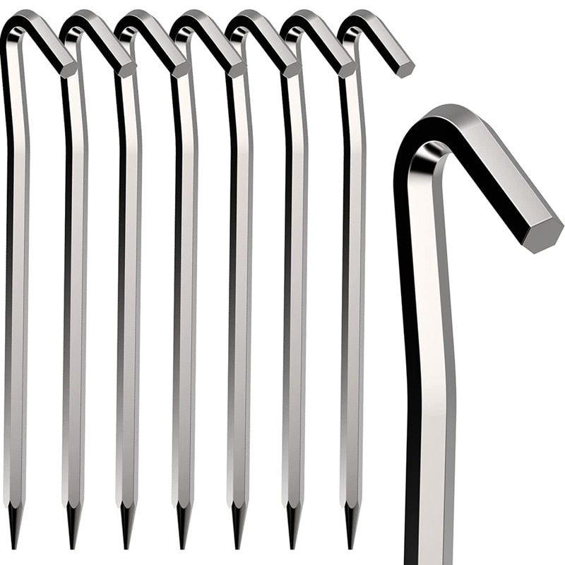 Heavy Duty Anti-Rust Alloy Tent Peg Hooks For Securing Camping Tents Awnings Tarps & Groundsheets - Set of 8Pcs/18cm 