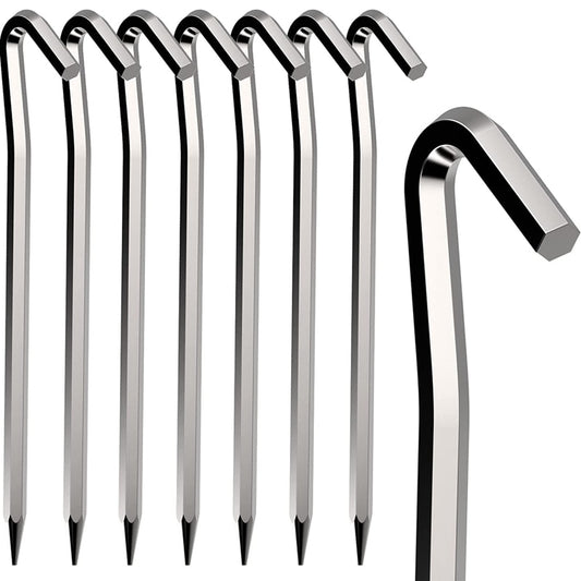 Heavy Duty Anti-Rust Alloy Tent Peg Hooks For Securing Camping Tents Awnings Tarps & Groundsheets - Set of 8Pcs/18cm 