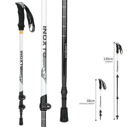 Lightweight Carbon Fiber Trekking Poles Collapsible Telescopic Walking Sticks For Hiking, Climbing - Length 68-139cm