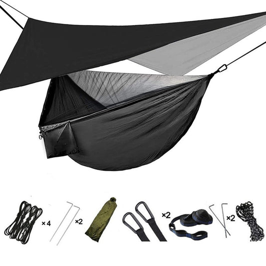 Lightweight Portable Travel Hammock With Mosquito Net + Canopy Awning 210T Nylon For Camping Hiking Backpacking