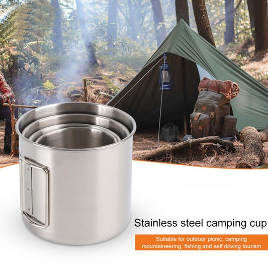 Stainless Steel Thermos Coffee Mug with Foldable Handle - Fire-Resistant, Leak-Proof and Large Capacity - Ideal for Camping