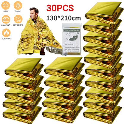 Gold/Silver Survival Blanket Emergency Waterproof Thermal Blanket Foil Sheet For First Aid Rescue 130x210cm 5-30Pcs