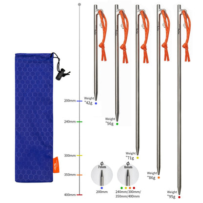 Superior Durability Titanium Alloy Tent Pegs For Camping, Awnings, Tarp Stakes For Hard Ground - 24CM/35CM/40CM